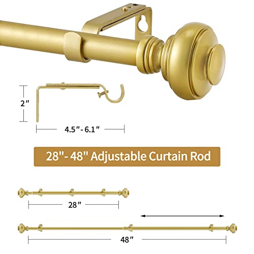 Zyrw 2 Packs Gold Curtain Rods For Windows 28 To 48 Inch（2.3-4Ft), Adjustable 3/4-Inch Diameter Single Window Curtain Rod, Modern Decoration Drapery Rod, Window Treatment Rods, Gold #TOP2