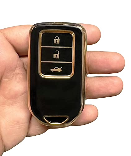 Image of BKN TPU Car 3 Button Remote Key Cover Case for Honda City, Civic, Jazz, Amaze, CR-V, WR-V, BR-V 3 Button Push Button Start Smart Key - Black
