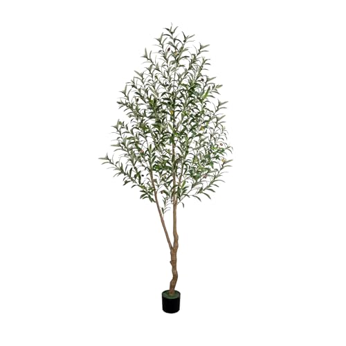 VIVATREES 7FT Olive Tree Artificial Indoor, 84in Tall Faux Olive Tree with Pot, Fake Potted Tree