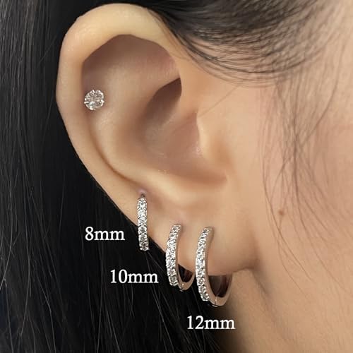 Dlihc Sterling Silver Hoop Earrings Sterling Silver Stud Earrings for Women 6 Pairs Hypoallergenic Tiny Cubic Zirconia Stud Set Cartilage Hoops4