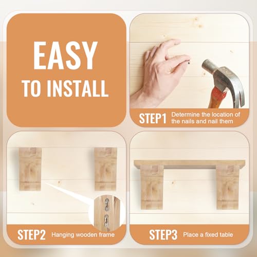 Image of Vercraft 2 Pcs Wood Corbels Wooden Shelf Brackets, Unfinished Paintable Bracket with Hanging Hook for Doorway Countertop Kitchen Cabinet Book Shelves, Rubber Wood (5 1 /2 x 6 1 /2 x 3.5 Inches)