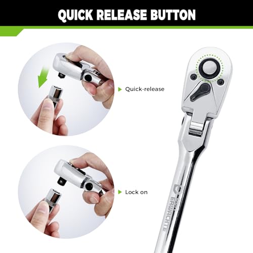 Image of Der Erwachte 3-Piece Flex-Head Ratchet Set, 1 /4 inch, 3 /8 inch, 1 /2 inch Drive Ratchet, 72-Tooth with Quick-Release Reversible Design, Chrome Alloy Made, Fully Polished,with EVA Foam