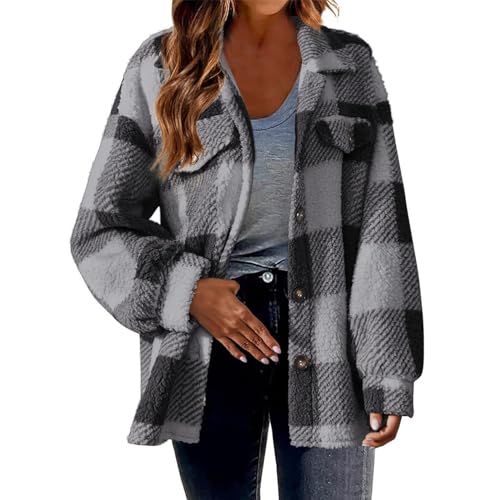 Giacche in pile sfocate per le donne moda casual 2023 plaid...