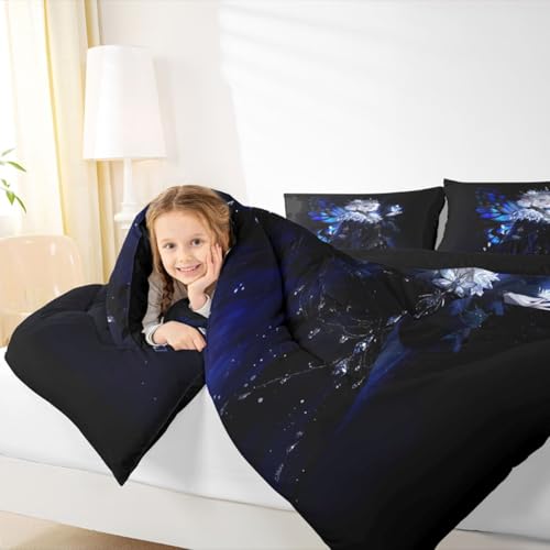 Image of Erosebridal Gothic Girls Comforter Set for Kids Boys Girls A Girl Wearing A Crown Bedding Butterfly Diamond Feather Print Duvet Set Coquette Princess Comforter Queen with 2 Pillowcases