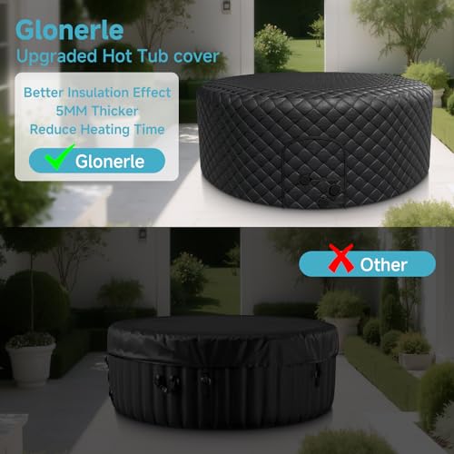 Glonerle Inflatable Hot Tub Thermal Cover Protector, Waterproof Round SPA Hot Tub Insulated Covers Replacement 72x72 Inch FIt 71 x 71 or 70 x 70, 130D 5mm Thick Oxford Cloth Lid for Outdoor by Glonerle - Used condition - Image 5
