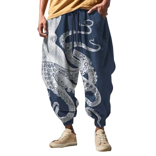 Mens Casual Harem Pants Baggy Beach Summer Streetwear Harem Trousers Trendy Men's Lightly Fitted Design Lounge