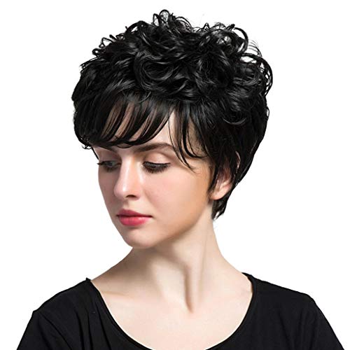 menolana Perucas Pretas Curtas E Encaracoladas Femininas com Pontas Encaracoladas de Fibra Curta