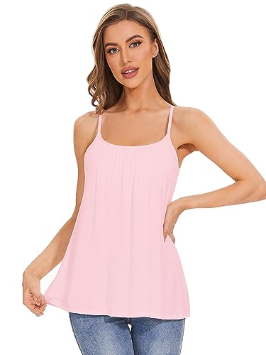 Image of Air Curvey Camisole for Women Bulid in Bra Casual Flowy Cami Adjustable Spaghetti Strap Tank Top Pleated Loose Fit S-XXXXL