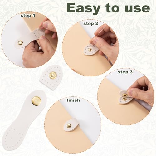 Joez Wonderful 4 Sets Leather Snap Buckles Snap Button Closure, Sew On Leather Purse Closure Fasteners for Leather Purse Wallet Bags Tote Jacket Notebook Purse Making Supplies DIY Craft (White)