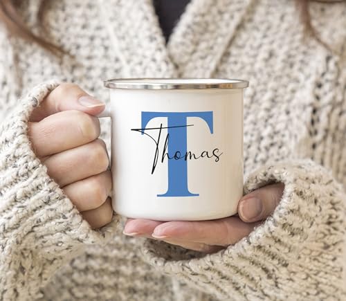 SpecialMe® Emaille-Tasse mit Namen Buchstabe Emaille-Becher Monogramm Initiale personalisierte Geschenke Namensaufdruck Weiss-metall… – Ansicht 5