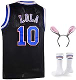 Lola #10 Bunny Space Herren Filmtrikot Looney Basketball Trikot mit Kopfreifen & Socken S-XXL - Schwarz - Mittel