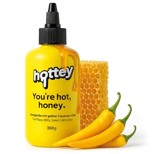 HOTTEY Hot Honey - Scharfe Honig-Chili Sauce für Pizza BBQ oder Salate mit 100% Blütenhonig & gelber Cayenne Chili - Die Hot Honey Marke aus Deutschland