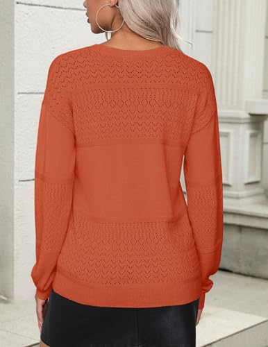 Image of Zeagoo Womens 2026 Fall Sweaters Casual Long Sleeve Ribbed Knit Pullover V Neck Lightweight Crochet Pullover Sweater Top