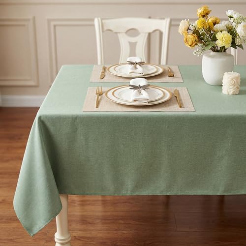 IVAPUPU Textured Linen Table Cloth for Rectangle Table - Sage Green Tablecloths Rectangular Waterproof Wrinkle Free Wipeable Dining Cover for Spring Wedding Birthday Kitchen Decor, 60 x 84 Inch