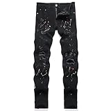 QIMYUM Men's Slim Fit Jeans Ripped Skinny Jeans for Men, Fashion Biker Jeans Stretch Moto Cargo Denim Pants (36, Black2510)
