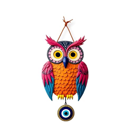 Image of GiftOday Owl Wall Hanging for Door & Home Decor | Evil Eye Protection Nazar Battu | Wooden MDF Bird Wall Art | Living Room, Bedroom, Entrance Decoration | 18 x 30 CM