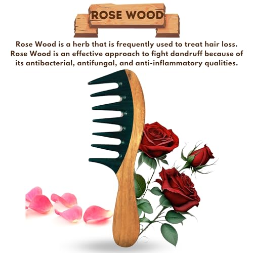 Image of Handmade Kacchi Rose sheesham Broad Wooden Comb For Men & Women Detangling, Frizz Control & Shine, Suited For All Hair Types Kangi (Wide Rosewood Comb)