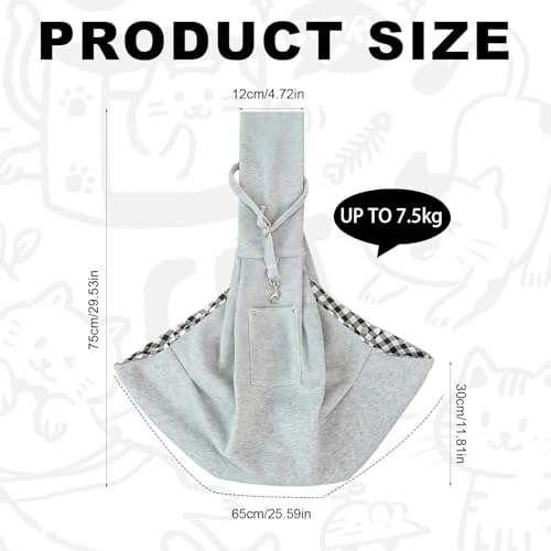 LINTRA Grau Hunde Umhängetasche, Polyester Hundetragetuch, Maximales Traggewicht 7,5 kg, Hunde Tragetuch, Bauchtragetasche Hund, für Spaziergänge und Outdoor Aktivitäten