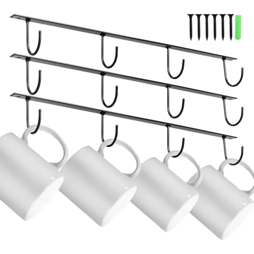 PRETYZOOM 3pcs Mug Hook Under Cabinet Cup Holder Coffee Bar Organizer Hanging Rack Drying Rack Row Hook