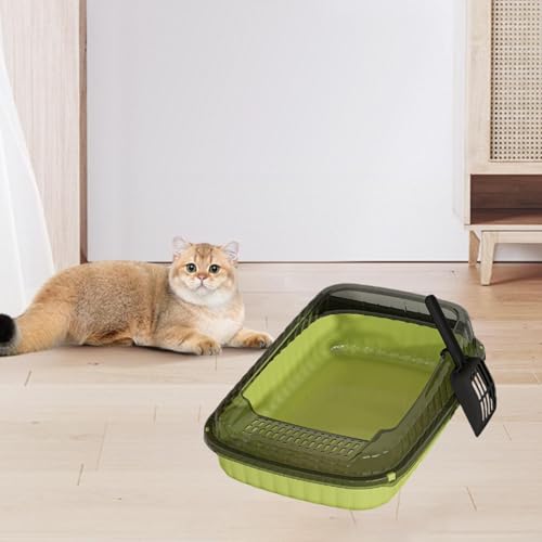 Arenero abierto para gatos con lados altos, verde miniatura 4