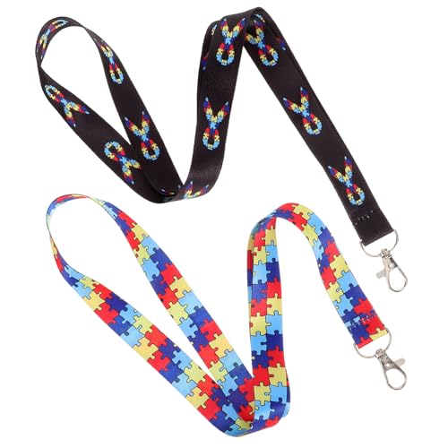Ciieeo Cordón para Tarjeta de Identificación Hebilla, 2 Piezas (diseños Puzzle y Cinta), Poliéster y Aleación de Aluminio, Correa Multifunción para Colgar Credenciales en Oficina,