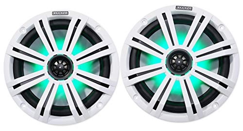 Pair Kicker 45Km84L 8" 600 Watt Marine Boat Waterproof Speakers W/Led's Km8 Bundle With Rockville Dmac80B Dual 7.7" Black Aluminum Wakeboard Tower Speaker Enclosure #TOP5