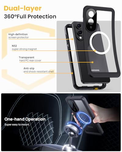 Image of Lanhiem Magnetic for Samsung Galaxy S25 Edge Phone Case, IP68 Waterproof Dustproof Case with Built-in Screen Protector, Rugged Full Body Protective Cover for Galaxy S25 Edge 6.7 Inch, Black