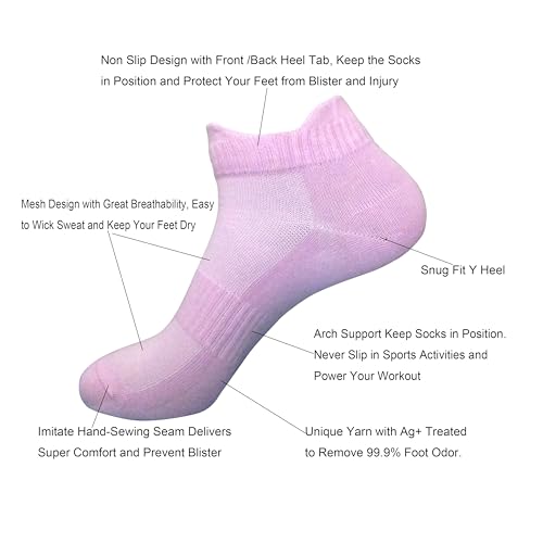 Image of Womens Anti Odor Breathable Moisture Wicking Sports Cotton Low Cut /Quarter Crew Socks for Athletes Foot