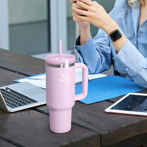 Image of Drinking Bottle with Straw, 1.2 L, Thermal Mug with Handle, Leak-Proof, Double-Walled Vacuum Insulation, Thermal Mug with Straw, Splash-proof Lid (Purple)