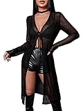 Verdusa Women's Sheer Self Tie Front Long Sleeve Lightweight Knit Cardigan Long Outerwear Black S