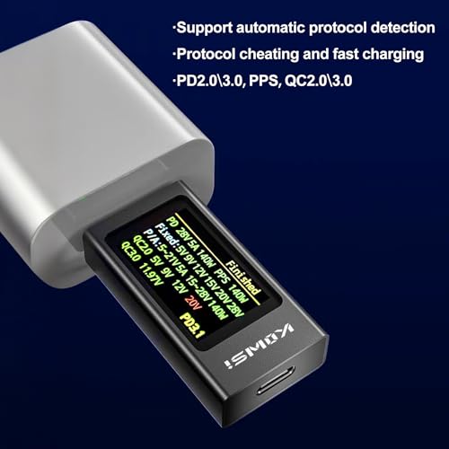 Image of Type C Tester, 12A 4-30V 240W Power Meter Tester LCD Digital Multimeter Type-C Fast Charge Ripple Testing, Protocol Testing Support PD2.0, PD3.0, PPS, QC2.0, QC3.0, FCP, SCP, AFC, PE, Dash, VOOC