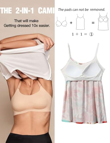 Image of Camisoles for Women with Built in Bra Adjustable Strap Tank Tops Cami Sleeveless Summer Tops for Workout Sleeping Traveling