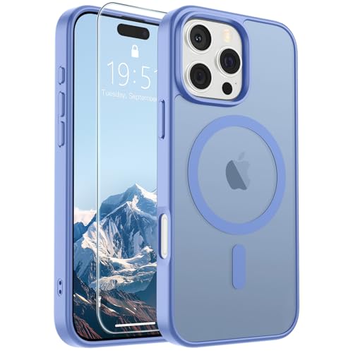 Image of SUPFINE Magnetic for iPhone 16 Pro Max Case (Compatible with MagSafe) (Military Grade Drop Protection) Slim Translucent Matte Shockproof Phone Cover,Blue Purple