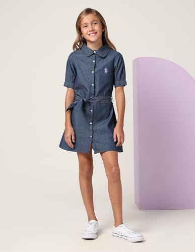 Image of U.S. Polo ASSN. Dresses for Kids Girls - Cotton, Solid Pattern, Button Closure Dress for Girls