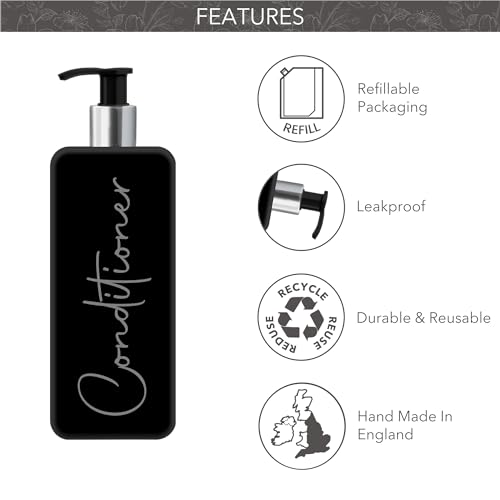 Print ManiacsMrs Hinch Inspired Signature Black 500ml Square Reusable Dispenser Bottle Silver Pump Personalised Bathroom Storage Set F2 (Grey - Image 4