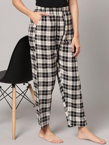 Image of KRYPTIC Women's 100% Pure Cotton Woven Pyjama | Mid Rise Relaxed Fit Full Length Nightwear Pant with Elasticated Drawstring Waistband & Side Pocket | Comfortable Lounge, Sleepwear & Casual Bottom Wear