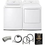 LG White Top Load Smart Washer and 7.3 cu ft Ultra Large Capacity Rear Control Electric Dryer Pair Energy Star Sensor Dry FlowSense Smart Diagnosis Hoses Vent Duct and 1 Year CPS Protection