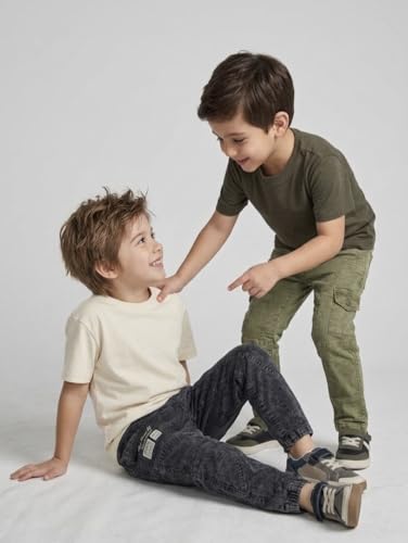 Image of Boys Cargo Pants, Kids Cargo Jeans with Pockets, Adjustable Waist, Stretch Denim Casual Pants for Boys