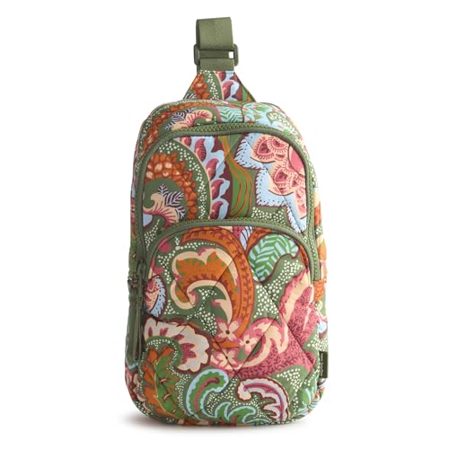 Image of Vera Bradley Women's Featherweight Lorman Sling Backpack, Leaf Me Not Paisley, One Size