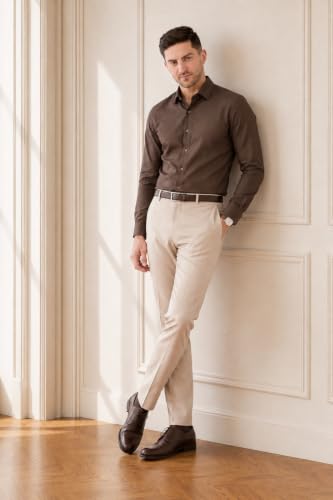 Image of SaintX Men's Premium 4-Way Comfort Stretch Formal Trousers | Smart Sweat Wicking Wrinkle Free Fabric | Smarter Techno Flex Expandable Waistband | Stylish Slim Fit | Daily Office Wear