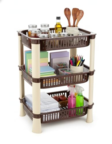 Image of U-Max Multi Tire Kitchen Storage Rack, Plastic Utility Shelf Organiser, Space Saving Storage Solution, Revolving Vegetable Rack (Brown-Regular, 3)