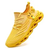 DLWKIPV Men Running Shoes Men's Tennis Shoes Lightweight Breathable Fashion Sneakers Non Slip Workout Gym Shoes for Running Yellow Size US 9.5
