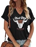 Summer Sexy V-Neck Vintage Western Rodeo Cowboy Steer...