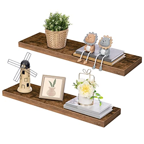 Hoobro Floating Shelves, Wall Shelf Set Of 2, 31.5 Inch Hanging Shelf With Invisible Brackets, For Bathroom, Bedroom, Toilet, Kitchen, Office, Living Room Decor, Rustic Brown Bf80Bjp201 #TOP6