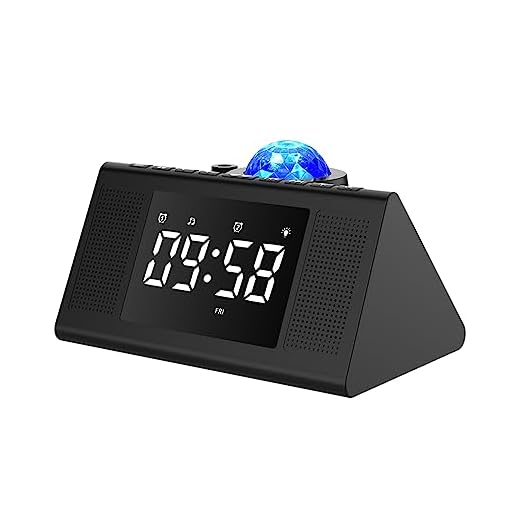 Star Projection Alarm Clock with Bluetooth Speaker, Galaxy Projection Night Light for Bedroom, White Noise and Radio, Remote Control Digital Clock,Kids Adults Gaming Room, Ceiling, Room Decor