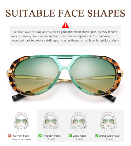 RAYSOL Retro Oversized Aviator Sunglasses for Women, Trendy Double Bridge - Image 4