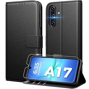 Peakally Handyhülle für Samsung Galaxy A17 5G Hülle [Mit 1 Stück Panzer Schutz Glas] [Premium PU Leder] [RFID-Blockierung] [Kartenfach] Klapphülle kompatibel mit Galaxy A17 5G / 4G - Schwarz