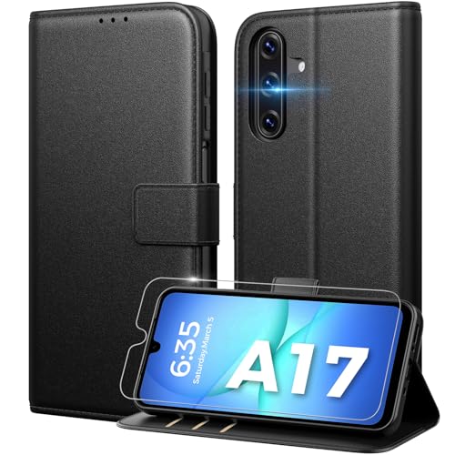 Peakally Coque pour Samsung Galaxy A17 5G et [Verre Trempé Protection] [Blocage du Signal RFID] [Premium PU] [Pochette de Portefeuille] Etui à Rabat pour...