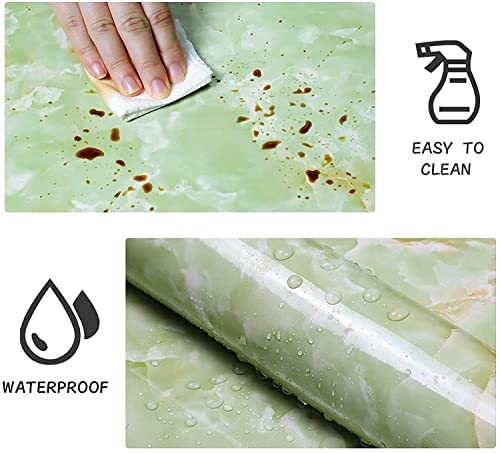 Image of FOKRIM Marble Wallpaper 45x300cm (14 SQFT) Sticker Wallpaper, Peel and Stick, Removable, Self-Adhesive, Waterproof, Decorative Wallpaper for Home, Kitchen, Bedroom, Office (Green, 45X300)
