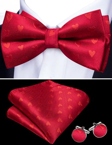 Image of Barry.Wang Paisley Striped Bow Tie for Men Silk Pre-Tied Bowtie Pocket Square Cufflinks Set Formal Wedding Party Prom
